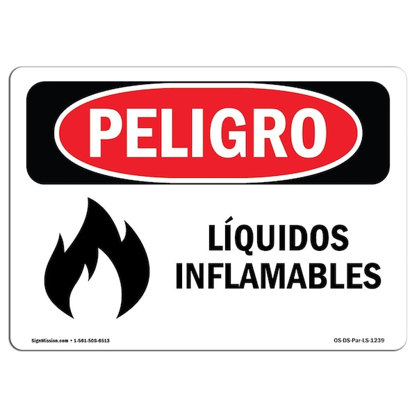 OSHA, Flammable Liquids Spanish, 18in X 12in Rigid Plastic, 18" W, 12" H, Flammable Liquids Spanish